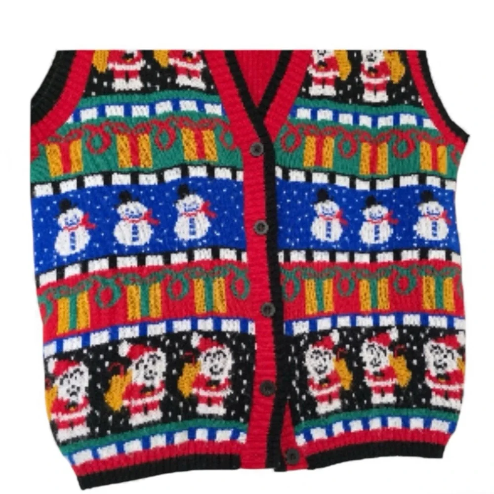 Vintage Avon Style Christmas Sweater Vest Women's 1X/2X Snowmen Santa Gifts Ugly